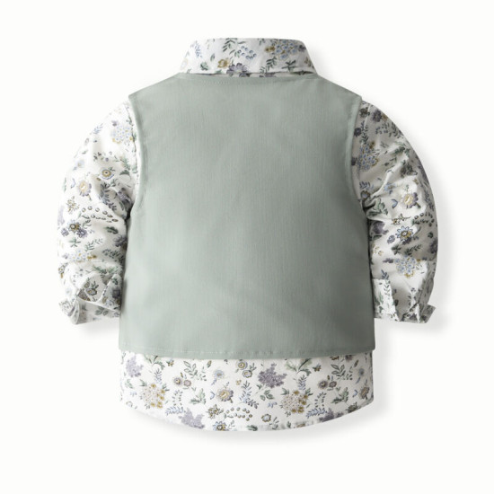 12M-5Y Toddler Boys Sets Floral Shirts & Vest & Pants Suit  Boys Clothing   