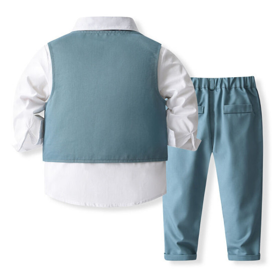 12M-5Y Toddler Boys Suit Sets Blue Shirts & Vest & Pants  Boys Clothing   