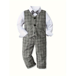 12M-6Y Toddler Boys Suit Sets Long-Sleeved Shirt & Plaid Vest & Trousers  Boys Clothing   