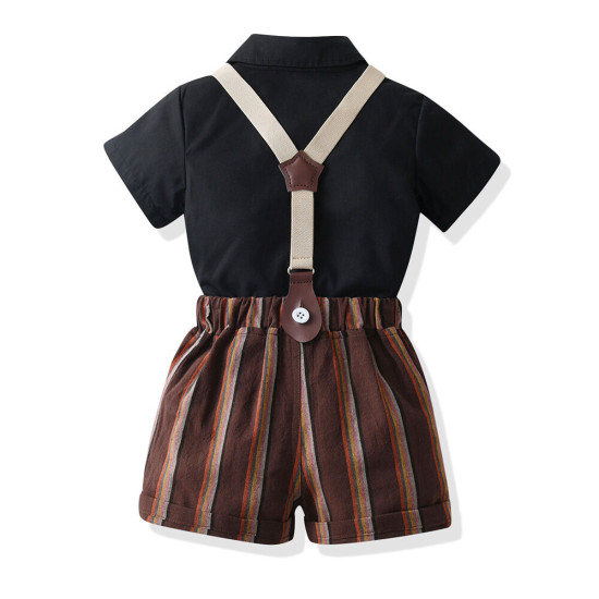 9M-9Y Kids Boys Suit Sets Party Bowtie Shirts And Suspender Shorts  Boys Clothing   