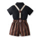 9M-9Y Kids Boys Suit Sets Party Bowtie Shirts And Suspender Shorts  Boys Clothing   