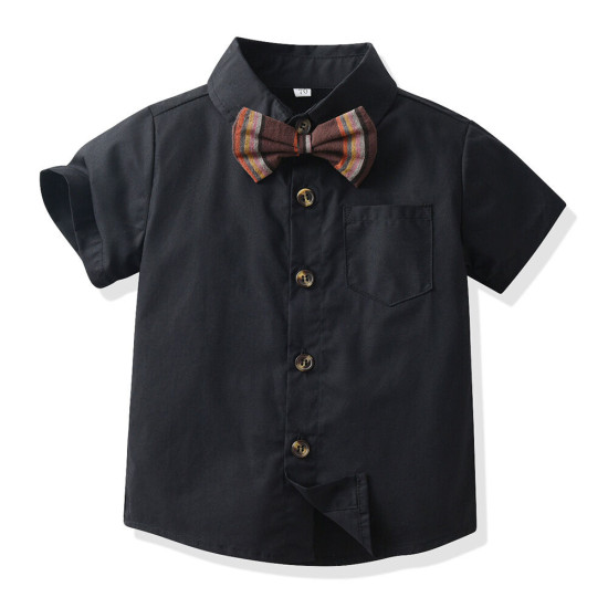 9M-9Y Kids Boys Suit Sets Party Bowtie Shirts And Suspender Shorts  Boys Clothing   