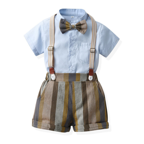9M-9Y Kids Boys Suit Sets Party Bowtie Shirts And Suspender Shorts  Boys Clothing   