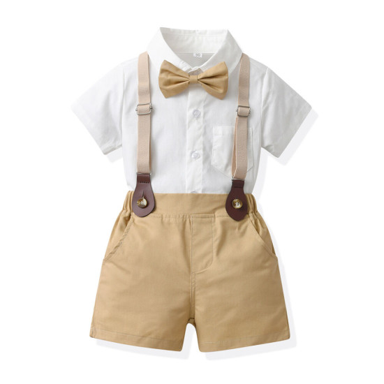 9M-9Y Kids Boys Party Suit Sets Bowtie Shirts And Suspender Shorts  Boys Clothing   
