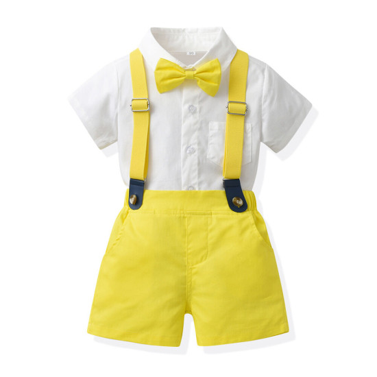 9M-9Y Kids Boys Party Suit Sets Bowtie Shirts And Suspender Shorts  Boys Clothing   