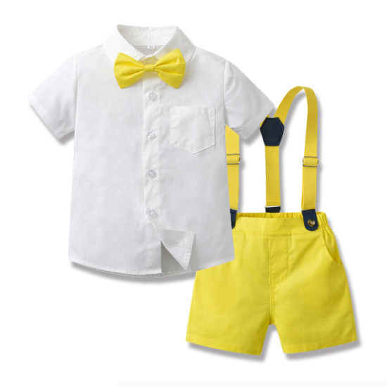 9M-9Y Kids Boys Party Suit Sets Bowtie Shirts And Suspender Shorts  Boys Clothing   