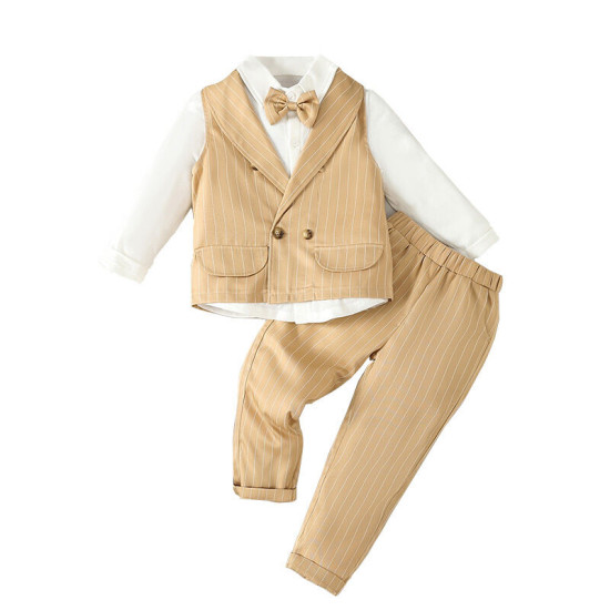 18M-6Y Toddler Boys Suit Sets Striped Vest & Shirts & Pants  Boys Boutique Clothing   