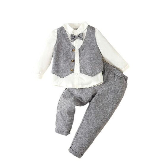18M-6Y Toddler Boys Suit Sets Gray Vest & Shirts & Pants & Hats  Boys Boutique Clothing   