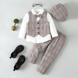 18M-6Y Toddler Boys 4pcs Plaid Vest & Shirts & Pants & Hats  Boys Boutique Clothing   