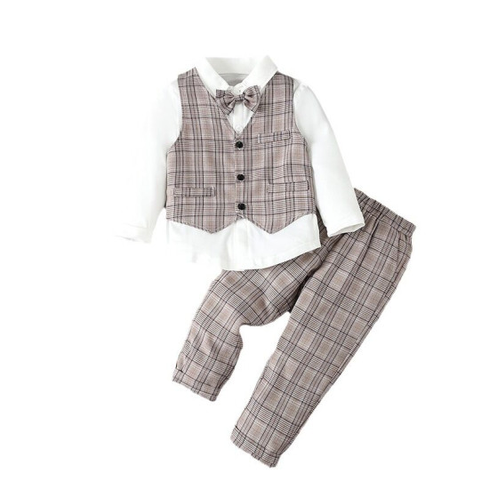 18M-6Y Toddler Boys 4pcs Plaid Vest & Shirts & Pants & Hats  Boys Boutique Clothing   