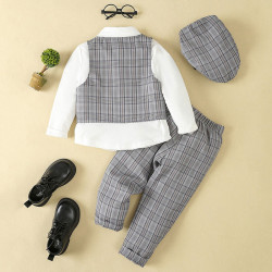 18M-6Y Toddler Boys 4pcs Plaid Vest & Shirts & Pants & Hats  Boys Boutique Clothing   