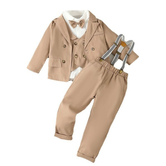 18M-6Y Toddler Boys Suit Sets Khaki Blazer & Vest & Shirts & Pants  Boys Boutique Clothing   