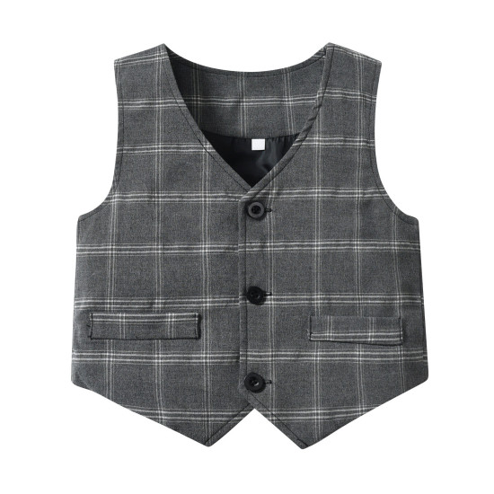 9M-6Y Toddler Boys Gray Plaid Vest Gentleman Three Piece Suit  Boys Clothing   