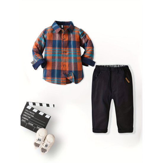 18M-6Y Toddler Boys Plaid Shirt And Trousers Two-Piece Sets  Boys Clothing   