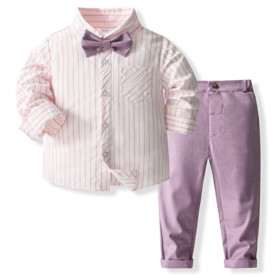 12M-5Y Toddler Boys Birthday Sets Bowtie Striped Shirts And Panst  Boys Clothing   