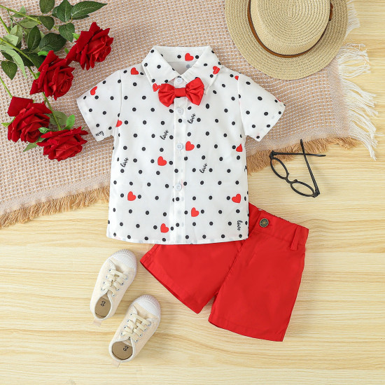 12M-5Y Toddler Boys Valentine's Day Gentleman Set Love Letter Printed Shirt Shorts  Boys Clothing   