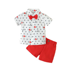12M-5Y Toddler Boys Valentine's Day Gentleman Set Love Letter Printed Shirt Shorts  Boys Clothing   