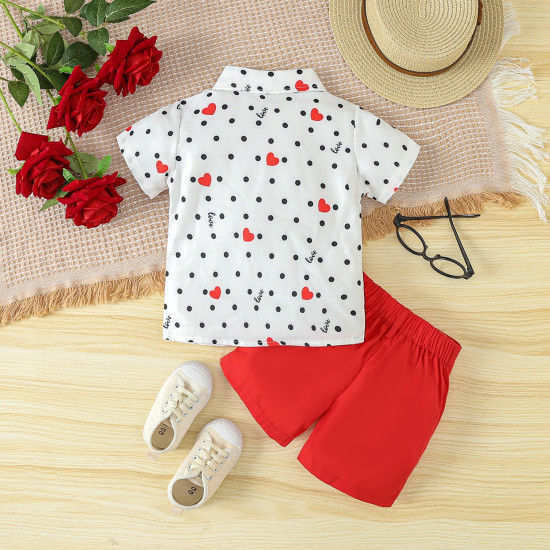12M-5Y Toddler Boys Valentine's Day Gentleman Set Love Letter Printed Shirt Shorts  Boys Clothing   