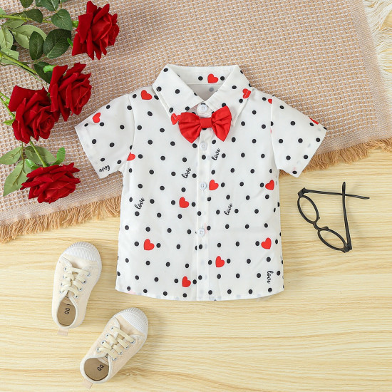 12M-5Y Toddler Boys Valentine's Day Gentleman Set Love Letter Printed Shirt Shorts  Boys Clothing   
