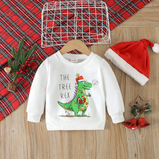 9M-4Y Toddler Boys Christmas Sets Cartoon Dinosaur Print Sweatshirt Trousers Hats  Boys Clothing   