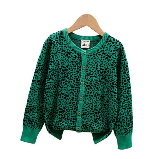 3-7Y Unisex Christmas Round Neck Leopard Print Sweater Knitted Cardigan  Toddler Boutique Clothing   