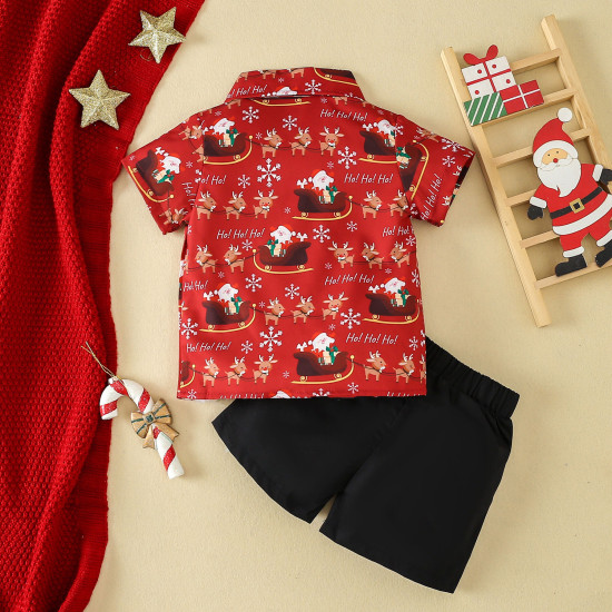 9M-4Y Toddler Boys Christmas Printed Shirt And Shorts Set  Boys Clothing   