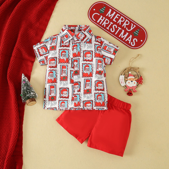 9M-4Y Toddler Boys Christmas Printed Shirt And Shorts Set  Boys Clothing   