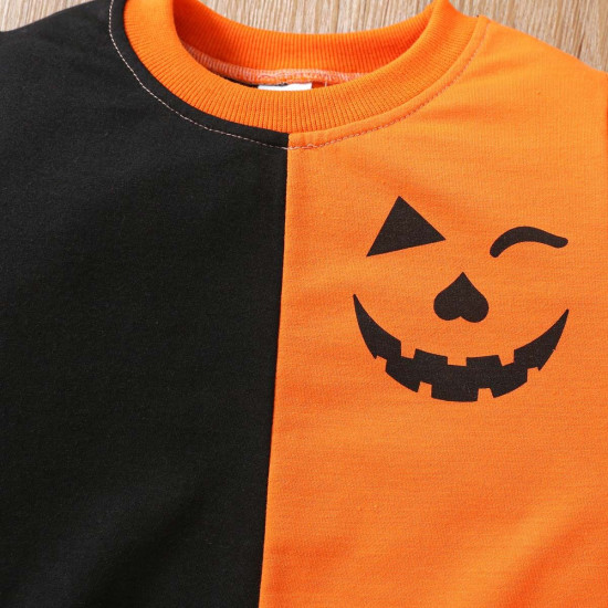 18M-6Y Toddler Boys Halloween Pumpkin Lantern Patchwork Pullover Trousers Set  Boys Clothes   