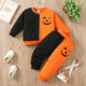 18M-6Y Toddler Boys Halloween Pumpkin Lantern Patchwork Pullover Trousers Set  Boys Clothes   