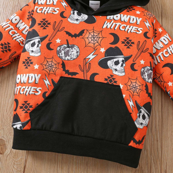 18M-6Y Toddler Boys Halloween Skull Hooded Sweatshirt And Pants Two-Piece Set  Boys Clothes   
