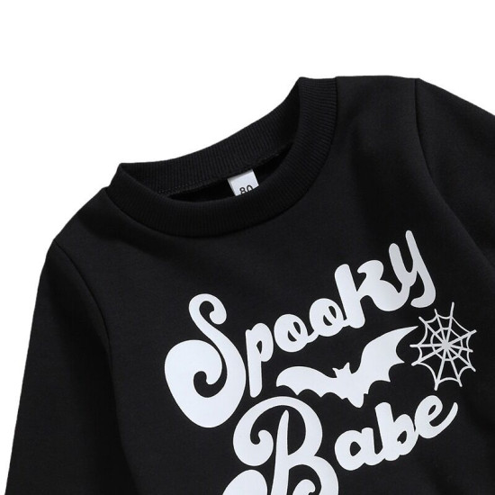 9M-4Y Halloween Toddler Lettered Long Sleeve Sweatshirt Flared Pants Set  Girls Clothes   
