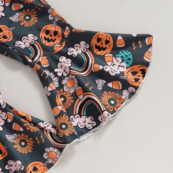 9M-4Y Halloween Toddler Lettered Long Sleeve Sweatshirt Flared Pants Set  Girls Clothes   