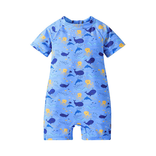 9M-5Y Toddler Boys Half-Zip Shorts Sleeve One-Piece Swimsuit  Boys Clothing   