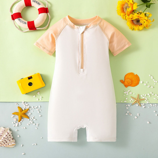 9M-5Y Toddler Boys Half-Zip Shorts Sleeve One-Piece Swimsuit  Boys Clothing   