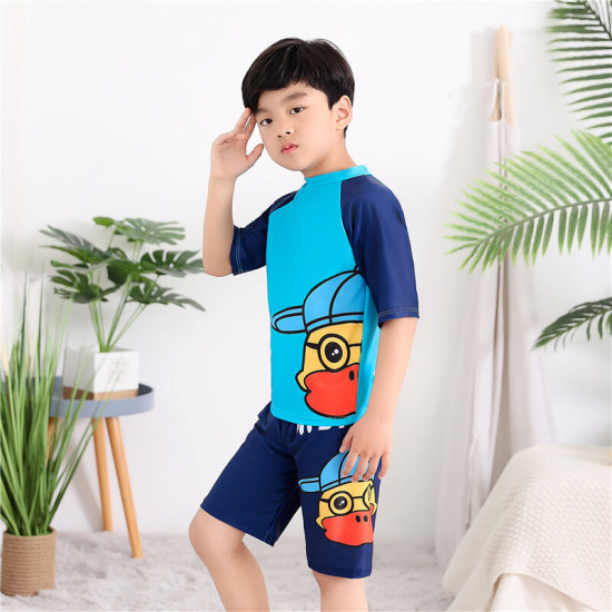 4-8Y Duck Animal Print Colorblock Tops And Shorts Swimsuit Set  Kids Boutique Clothing  