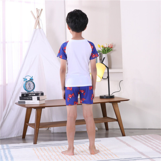 4-8Y Crab Cartoon Letter Print Colorblock Tops And Shorts Set Swimwear  Kids Boutique Clothing  