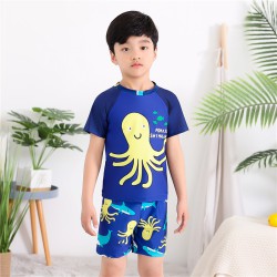 4-8Y Octopus Sea Animal Print Colorblock Tops And Short Set Swimsuit  Kids Boutique Clothing  