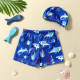 3-7Y Toddler Boy Cartoon Print Swimming Shorts And Cap  Boys Clothing   