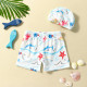 3-7Y Toddler Boy Cartoon Print Swimming Shorts And Cap  Boys Clothing   