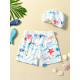 3-7Y Toddler Boy Cartoon Print Swimming Shorts And Cap  Boys Clothing   