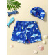 3-7Y Toddler Boy Cartoon Print Swimming Shorts And Cap  Boys Clothing   