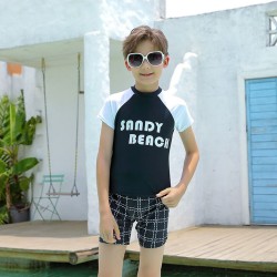 5-9Y Colorblock  Letter Print Short Sleeve Tops And Plaid Shorts Set  Kids Boutique Clothing  