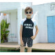 5-9Y Colorblock  Letter Print Short Sleeve Tops And Plaid Shorts Set  Kids Boutique Clothing  