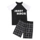 5-9Y Colorblock  Letter Print Short Sleeve Tops And Plaid Shorts Set  Kids Boutique Clothing  