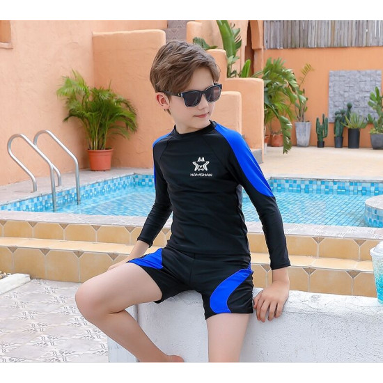 5-9Y Colorblock Long Sleeve Tops And Shorts Swimwear Swimsuit Set  Kids Boutique Clothing  