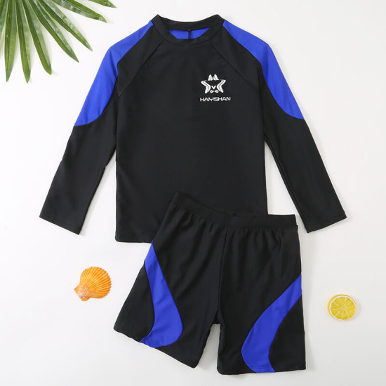 5-9Y Colorblock Long Sleeve Tops And Shorts Swimwear Swimsuit Set  Kids Boutique Clothing  