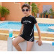 5-9Y Letter Print Striped Short Sleeve Tops And Shorts Set Swimwear Swimsuit  Kids Boutique Clothing  