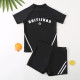 5-9Y Letter Print Striped Short Sleeve Tops And Shorts Set Swimwear Swimsuit  Kids Boutique Clothing  