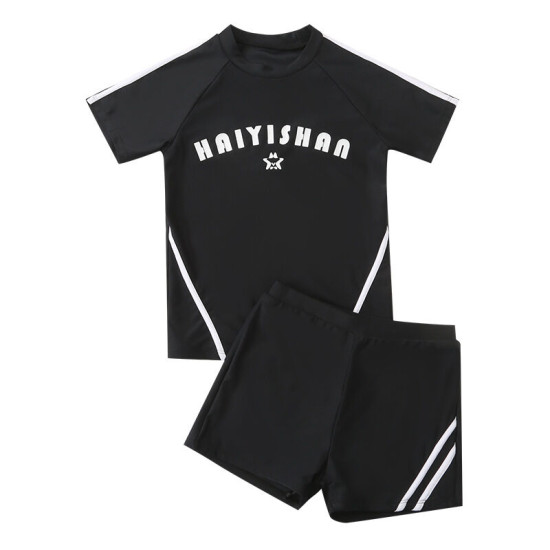 5-9Y Letter Print Striped Short Sleeve Tops And Shorts Set Swimwear Swimsuit  Kids Boutique Clothing  