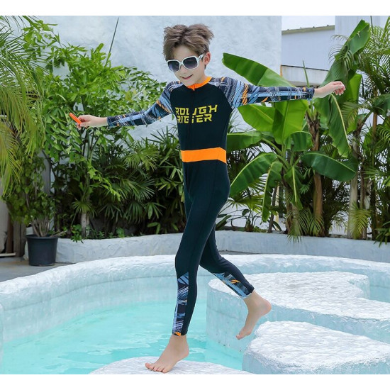 5-9Y Graphic Pring Long Sleeve Colorblock Letter Jumpsuit Swimwear  Kids Boutique Clothing  